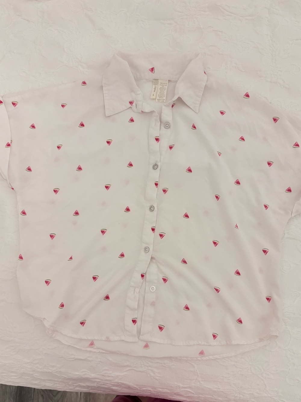 Chic White Short Sleeve Button-Up Shirt with watermelons top - Picture 4 of 5